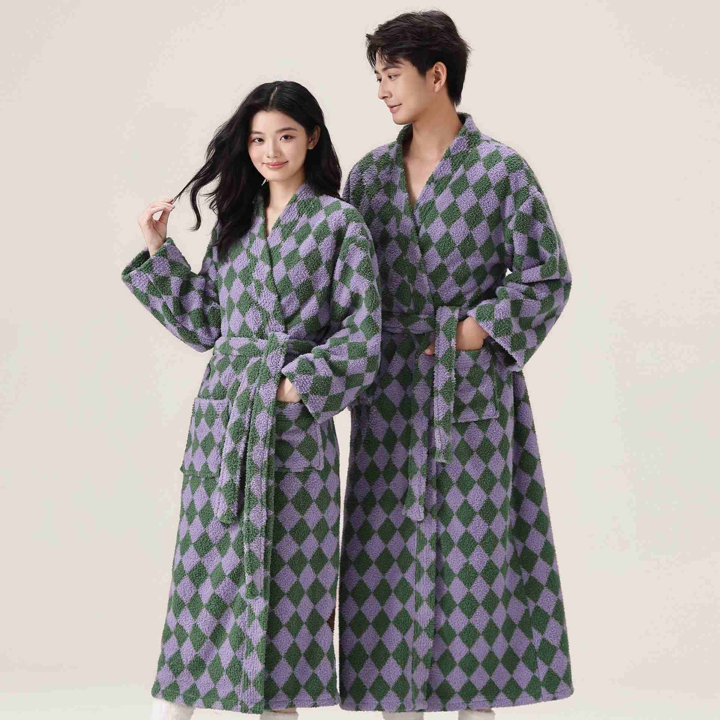 Unisex Diamond Pattern Plush Robe - image 2