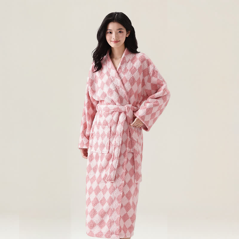 Unisex Diamond Pattern Plush Robe - Pink - XL - image 4