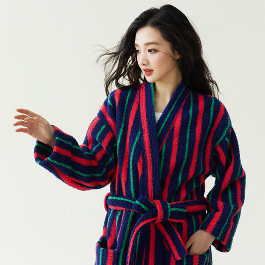 Color Block Striped Plush Robe - image 1
