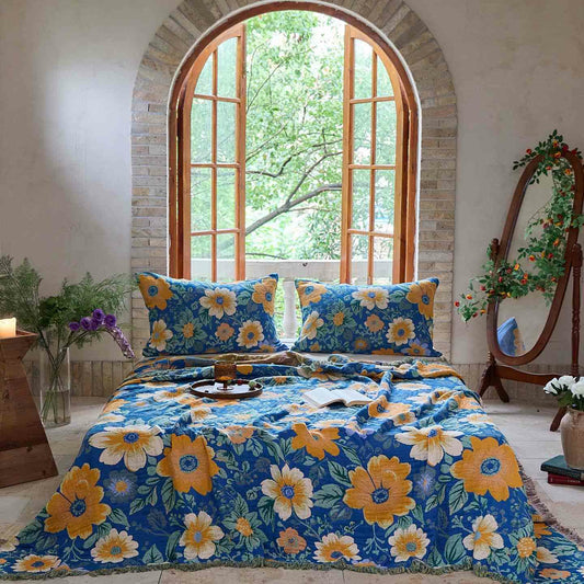 Ownkoti Bright Daisy Cotton Gauze Tassel Quilt - 2PCS Pillowcases - 19" x 29" - image 0