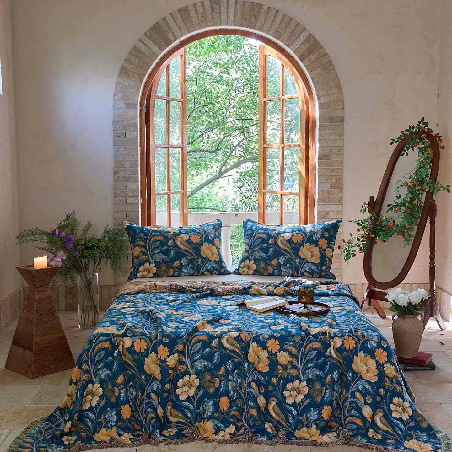 Ownkoti Vibrant Floral Bird Tassel Cotton Blanket - 2PCS Pillowcases - 19" x 29" - image 0