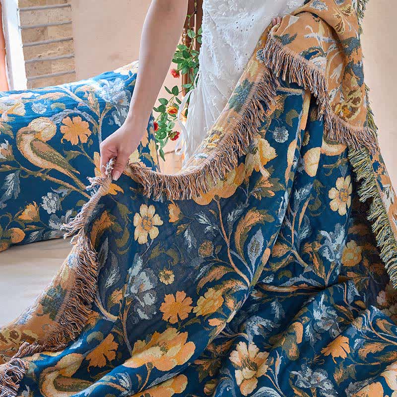 Ownkoti Vibrant Floral Bird Tassel Cotton Blanket - image 10