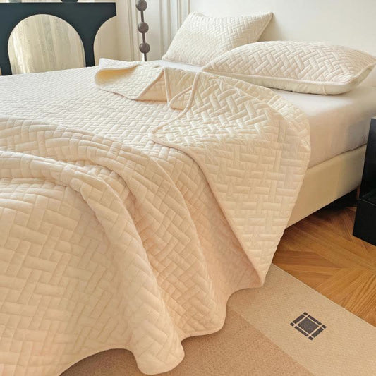 Ownkoti Solid Color Grid Quilted Coverlet - Beige - Coverlet with 2PCS Pillowcases - King - image 0