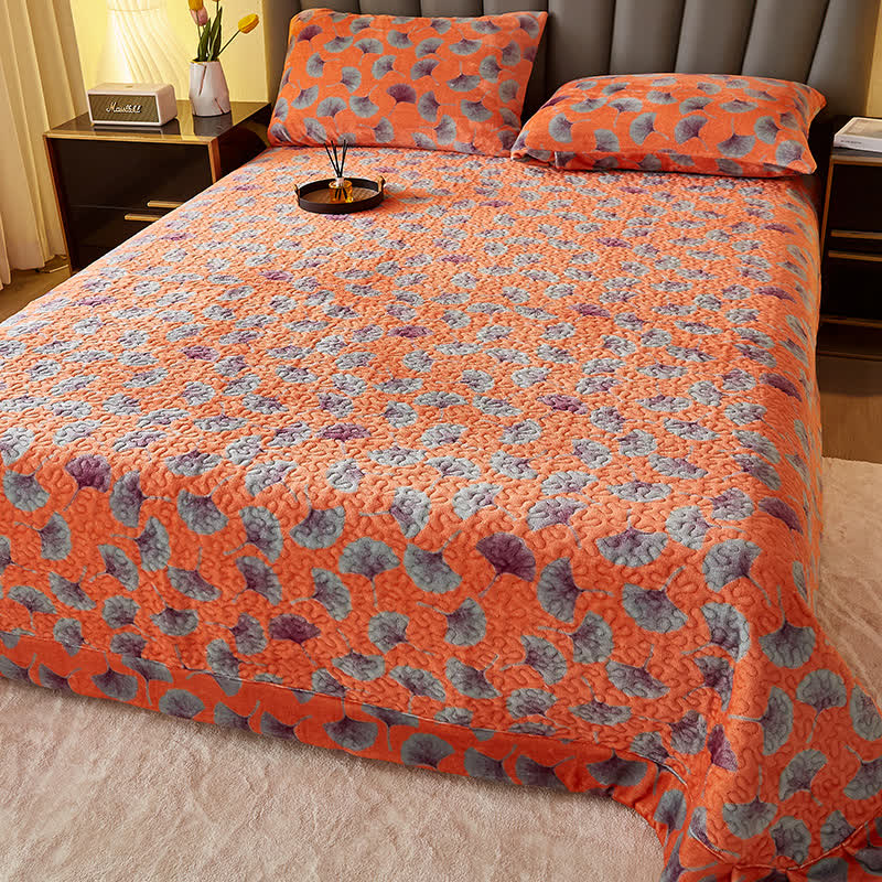 Ownkoti Rustic Ginkgo Quilted Plush Coverlet - Coverlet with 2PCS Pillowcases - Queen - image 0