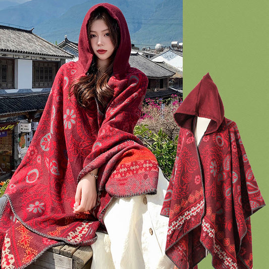 Vintage Paisley Hooded Cape Shawl - image 1