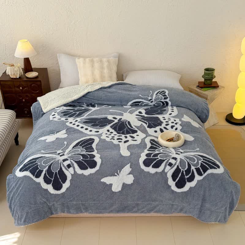 Ownkoti Nature-Inspired Butterfly Embossed Plush Blanket - Blue - Queen - image 5