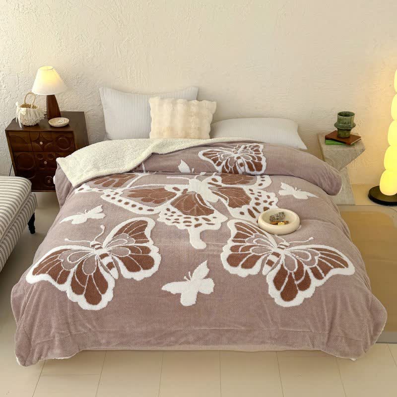 Ownkoti Nature-Inspired Butterfly Embossed Plush Blanket - Brown - Queen - image 14