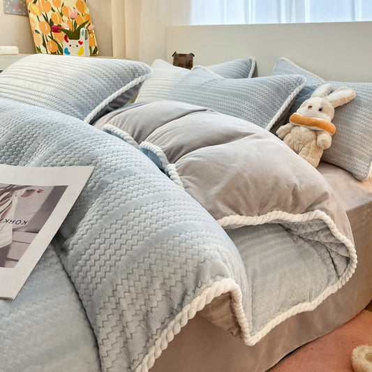 Luxury Fleece Winter Bedding Set (4PCS) - Blue&Gray - Duvet Cover - King - image 1