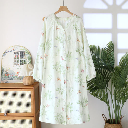 Ownkoti Leaf Butterfly Cotton Button Nightdress - XL - image 0