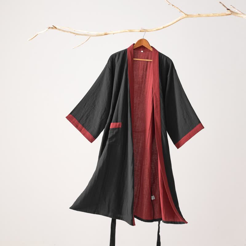 Ownkoti Minimalist Solid Cotton Gauze Kimono Robe - Black - XL - image 0