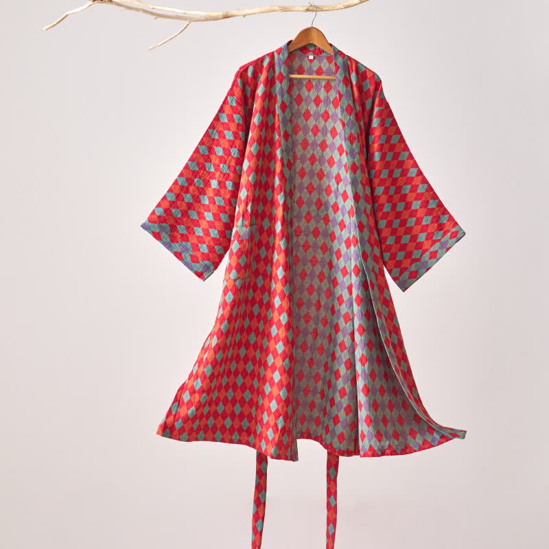 Ownkoti Classic Diamond Cotton Gauze Kimono Robe - Red - XL - image 0