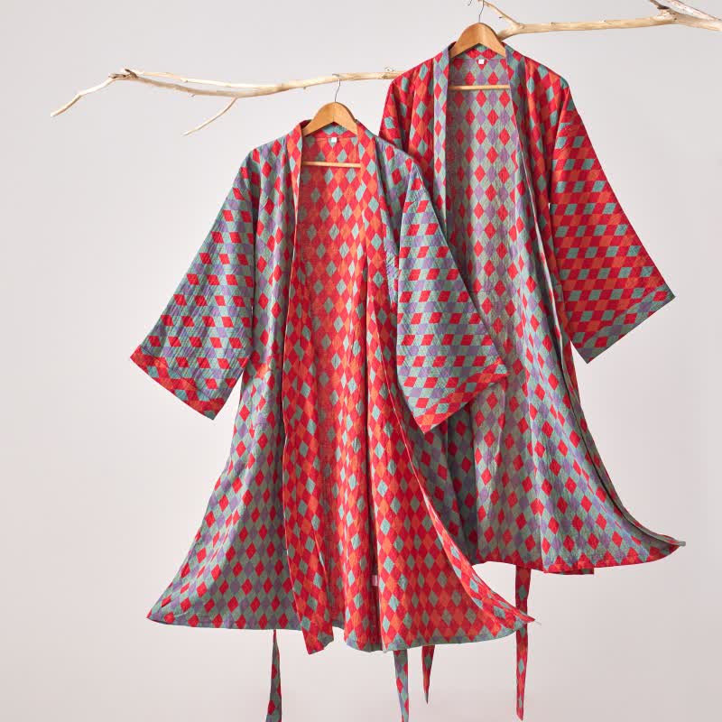 Ownkoti Classic Diamond Cotton Gauze Kimono Robe - image 1