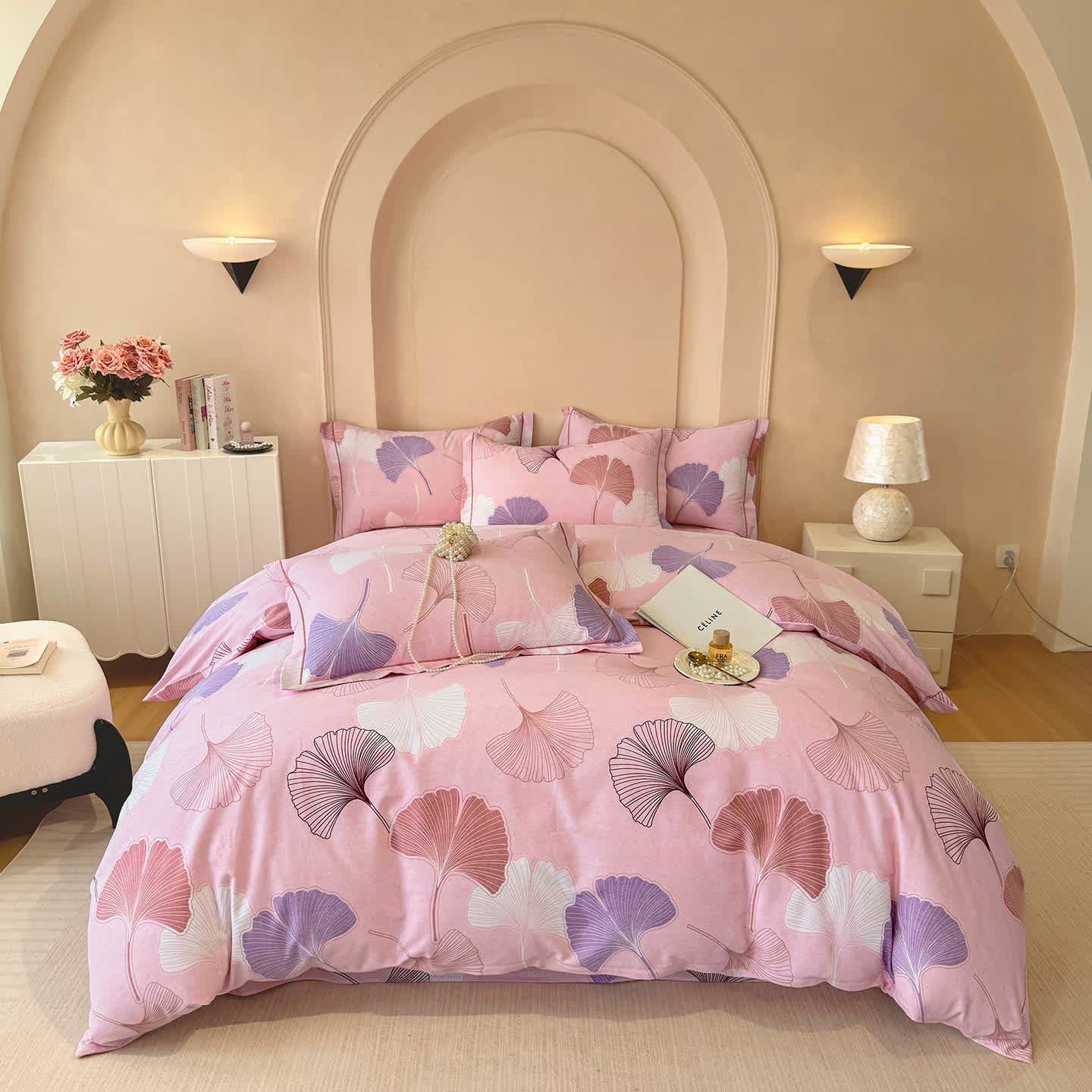 Ownkoti Ginkgo Leaf Pink Brushed Cotton Bedding - Bedding Set - King - image 0