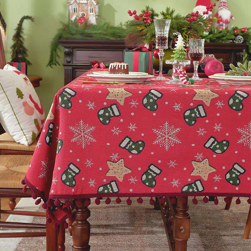 Ownkoti Christmas Stocking Snowflake Star Tablecloth - Red - 55" x 102" - image 0