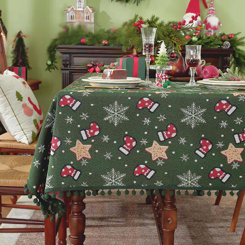 Ownkoti Christmas Stocking Snowflake Star Tablecloth - Green - 55" x 102" - image 1