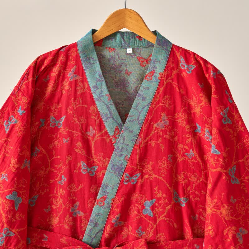 Ownkoti Cotton Gauze Vintage Butterfly Kimono Robe - image 7
