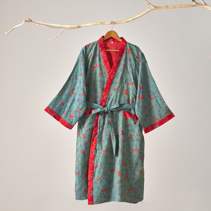 Ownkoti Cotton Gauze Vintage Butterfly Kimono Robe - image 12