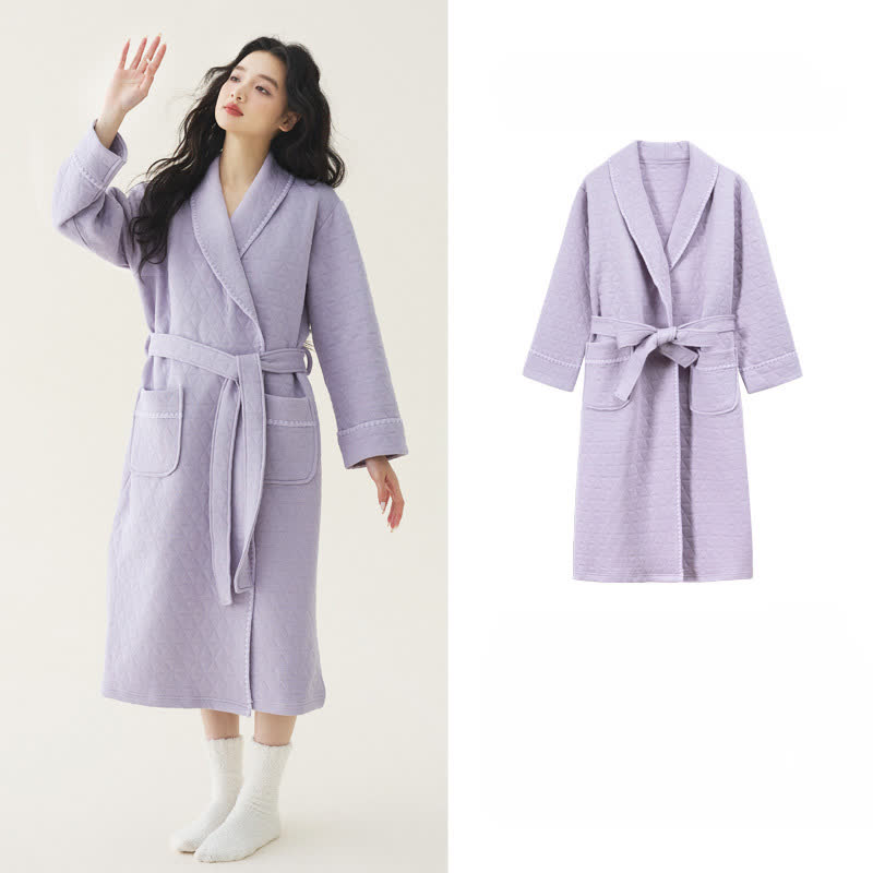 Ownkoti Simple Solid Color Quilted Robe - Purple - 2XL - image 13