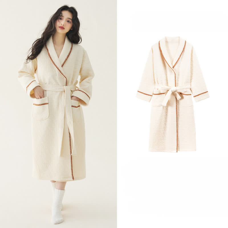 Ownkoti Simple Solid Color Quilted Robe - Beige - 2XL - image 7