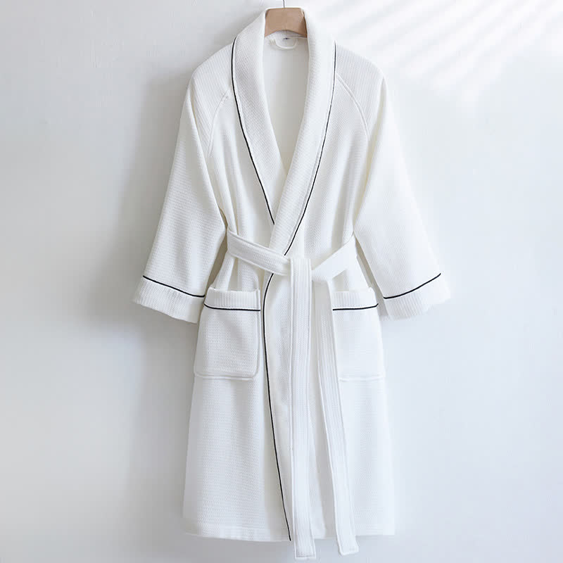 Ownkoti Unisex Cotton Solid Color Robe - White - L - image 13