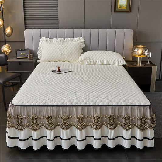 Ownkoti Quilted Sheet with Removable Bed Skirt - Beige - 2PCS Pillowcases - 19" x 29" - image 0