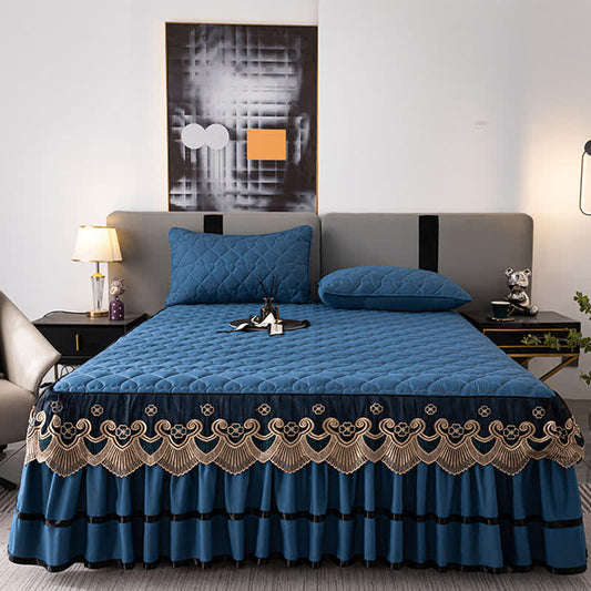 Ownkoti Heart Quilted Lace Bed Skirt Sheet - image 1