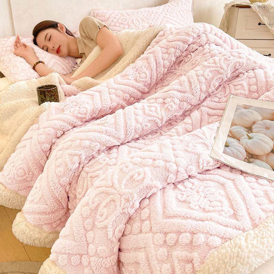 Plush Floral Sherpa Fleece Warm Blanket - Pink - Queen - image 1