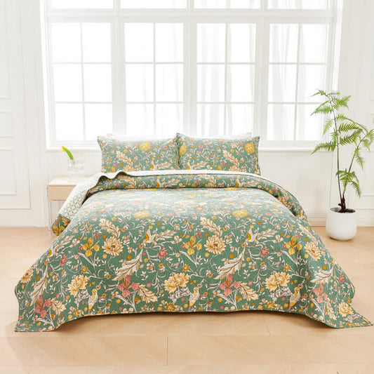 Ownkoti William Morris Floral Quilted Bedspread Set(3PCS) - image 1