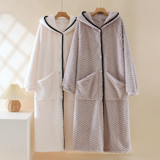 Ownkoti Solid Color Hooded Plush Button Robe - image 1
