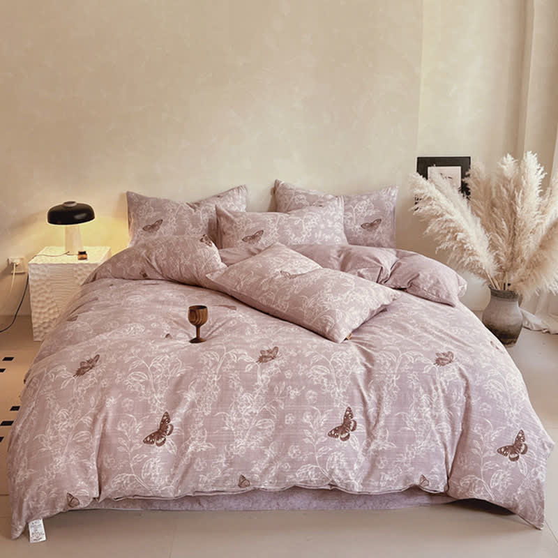 Ownkoti Vintage Butterfly Floral Print Bedding Set(4PCS) - image 1