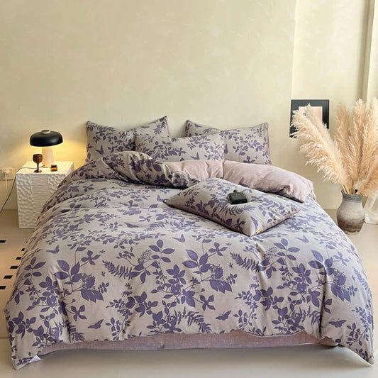 Ownkoti Purple Leaf Print Bedding Set(4PCS) - image 1