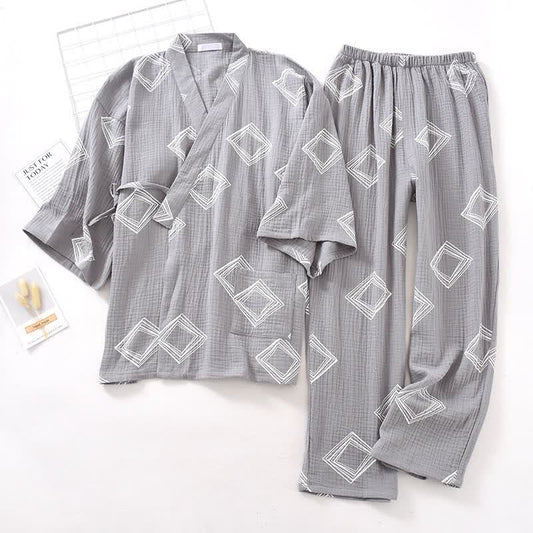 Ownkoti Unisex Diamond Cotton Kimono Loungewear Set - Gray - XL - image 1