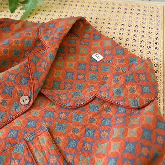 Ownkoti Retro Geometric Pattern Cotton Gauze Loungewear - image 1