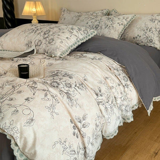 Ownkoti Pure Cotton Vintage Botanical Cotton Bedding - Grey - King - image 0