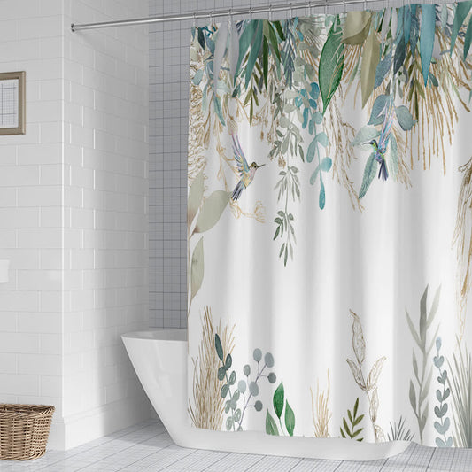Botanical Bird Print Shower Curtain - image 1