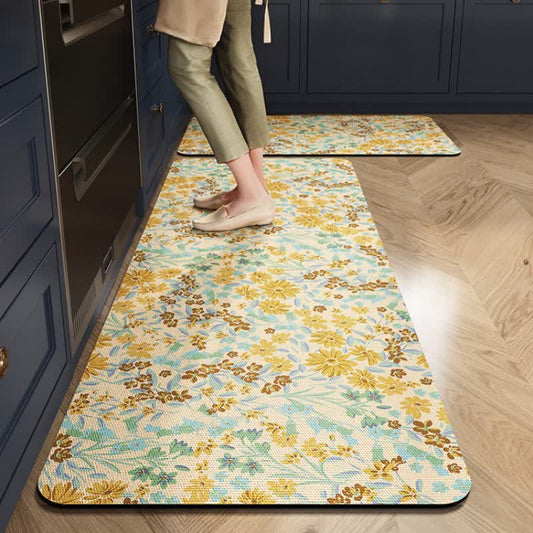 Rustic Daisy Absorbent Kitchen Rug - Beige - 23" x 35"+23" x 79" - image 1