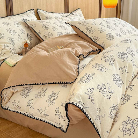 Line-Art Floral Brushed Cotton Bedding Set - King - image 0