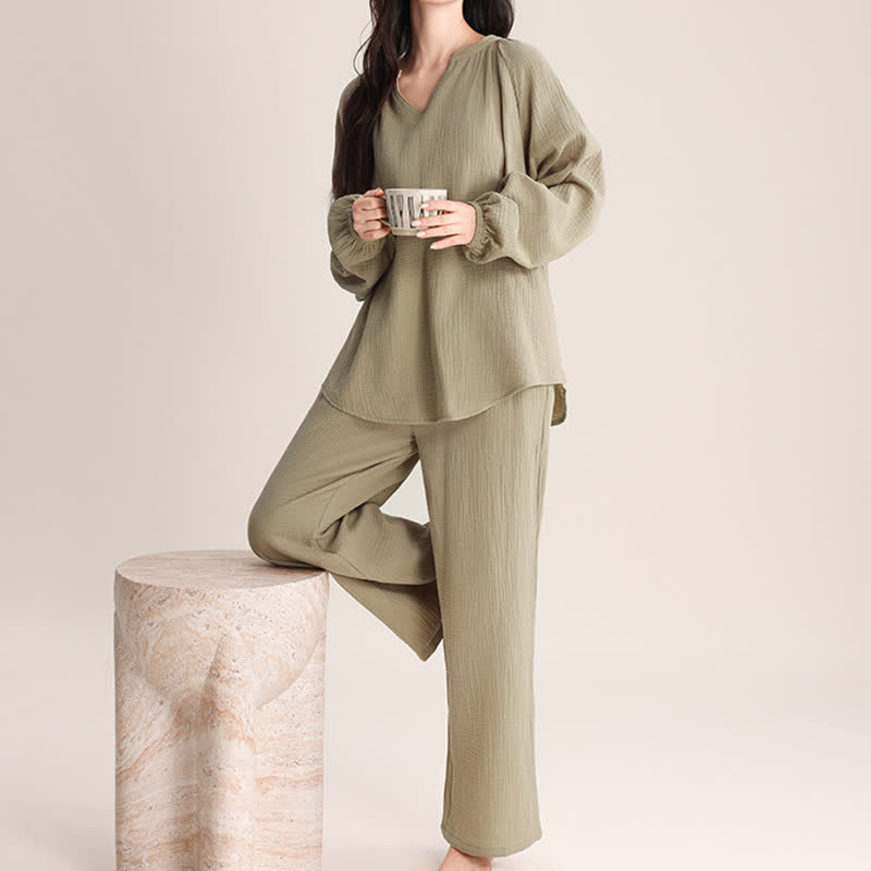 Minimalist V-neck Cotton Loungewear Set - image 11