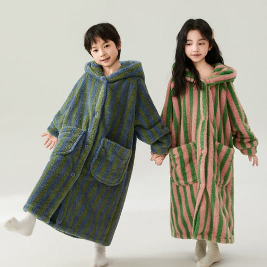 Ownkoti Striped Hooded Plush Warm Child Robe - image 0