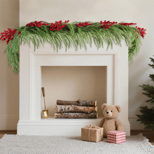 Ownkoti Faux Norfolk Pine Red Berry Christmas Garland - image 1