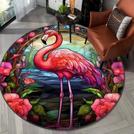 Flamingo Jungle Floral Round Rug - A - 47" x 47" - image 0