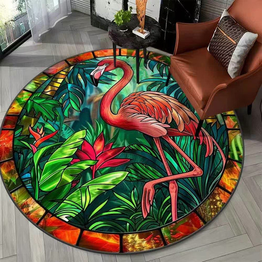 Flamingo Jungle Floral Round Rug - B - 47" x 47" - image 1