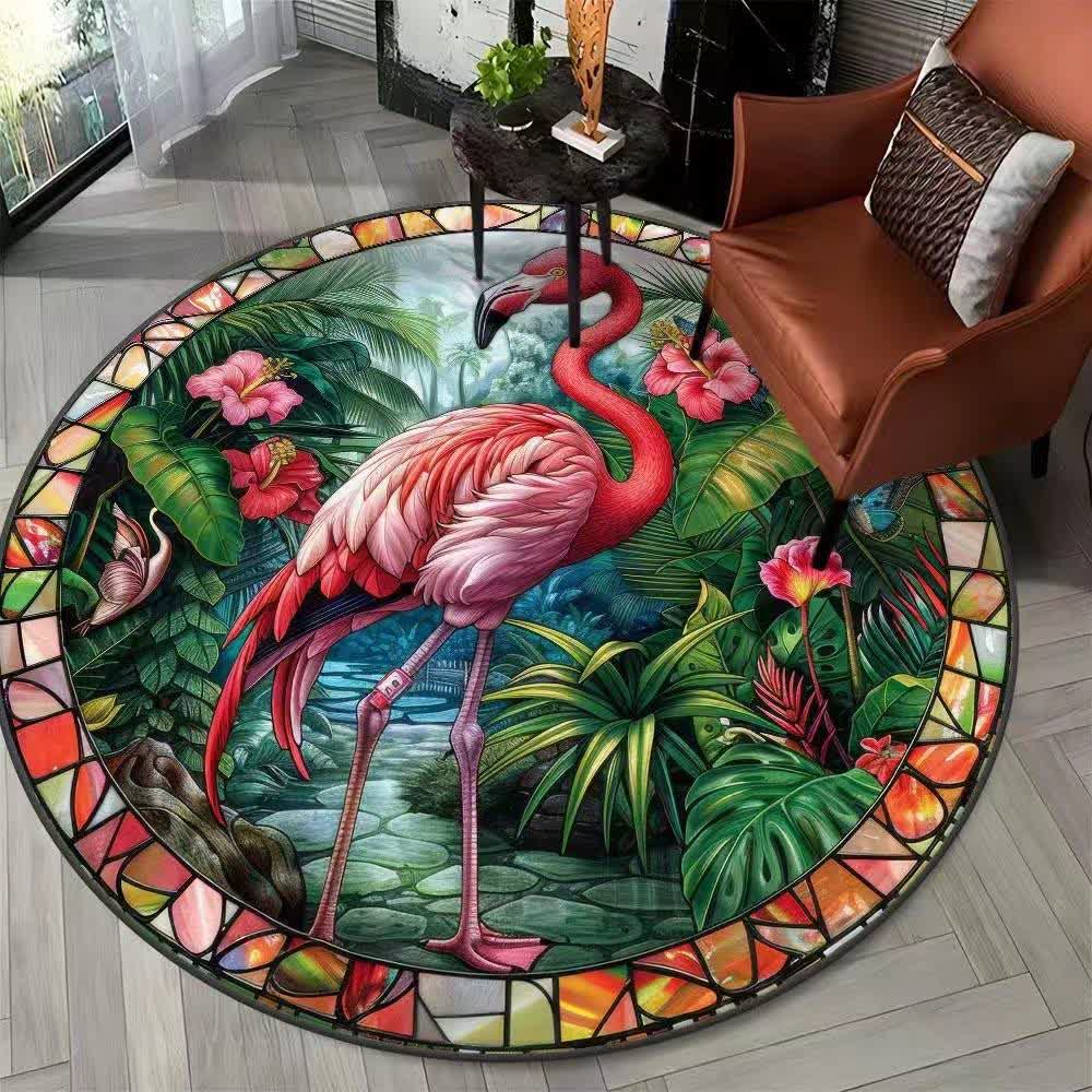 Flamingo Jungle Floral Round Rug - G - 47" x 47" - image 6
