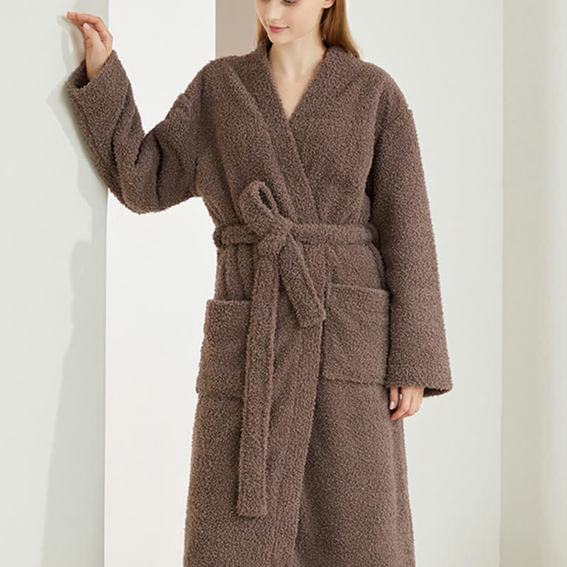 Couple Matching Solid Color Bathrobe Pants Set - image 8