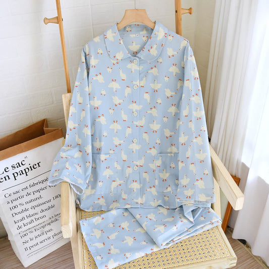 Goose Brushed Cotton Loungewear Set - Blue - XL - image 0