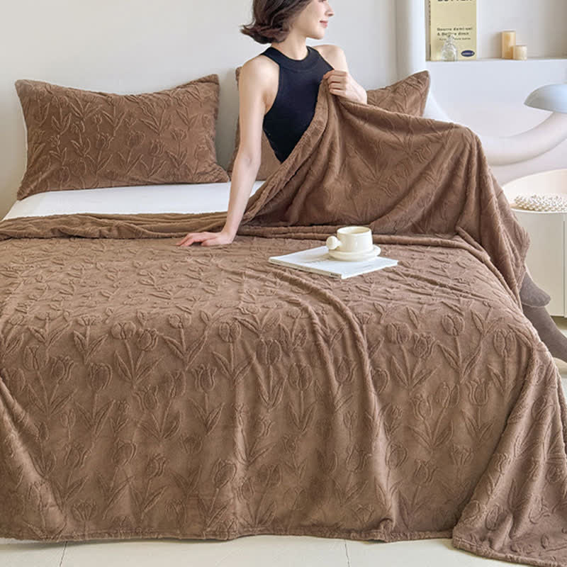 Faux Fur Tulip Textured Plush Blanket - image 17