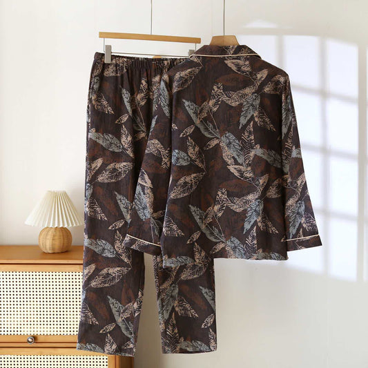 Artistic Leaf Jacquard Cotton Gauze Loungewear - image 1