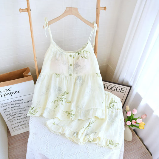 Leaf Print Camisole Cotton Pajama Set - image 1