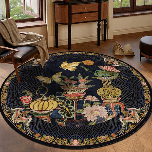 Floral Butterfly Anti-slip Round Area Rug - 8' - image 0