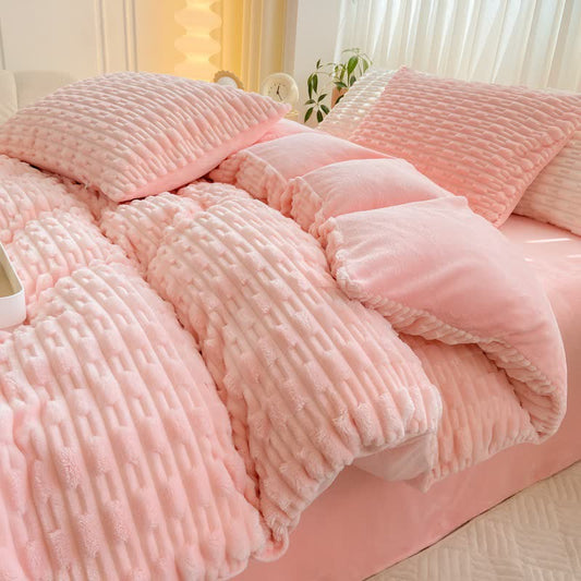 Solid Color Textured Plush Bedding Set - Pink - Bedding Set (4PCS) - King - image 0